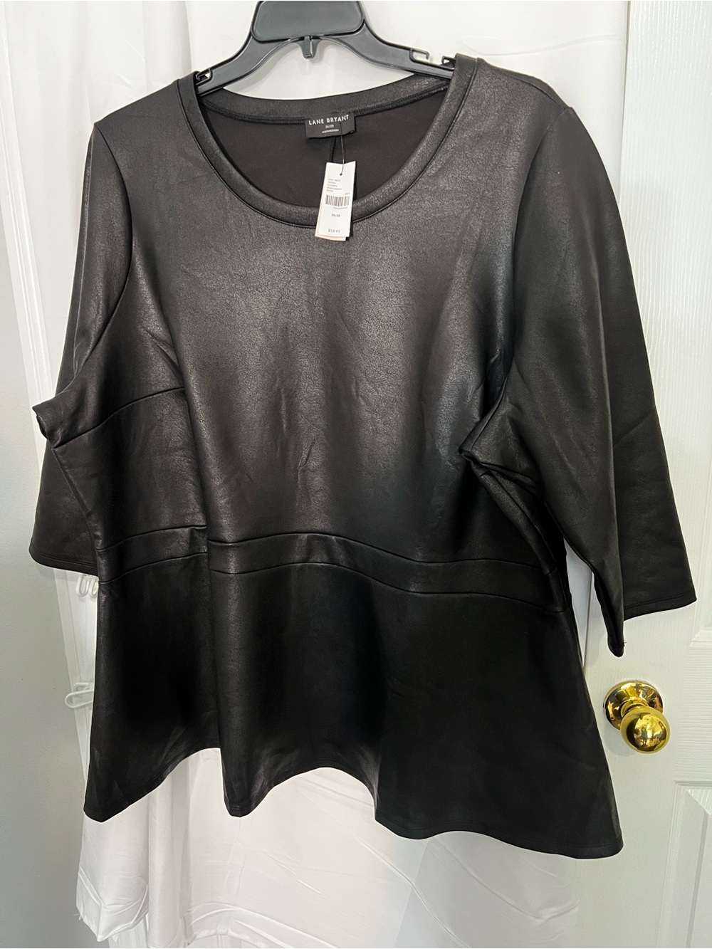 Lane Bryant Black Faux Leather 3/4 Sleeve Tunic